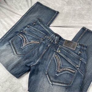 Y2K Kanji Japanese Jeans Mens 40x33 Skater Baggy Streetwear Flap Pockets Denim